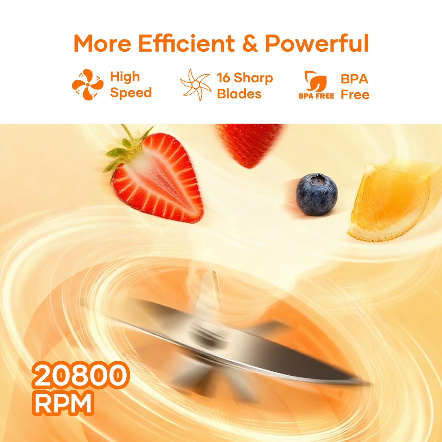 Portable Cordless Blender with 16 Stainless Steel Blades