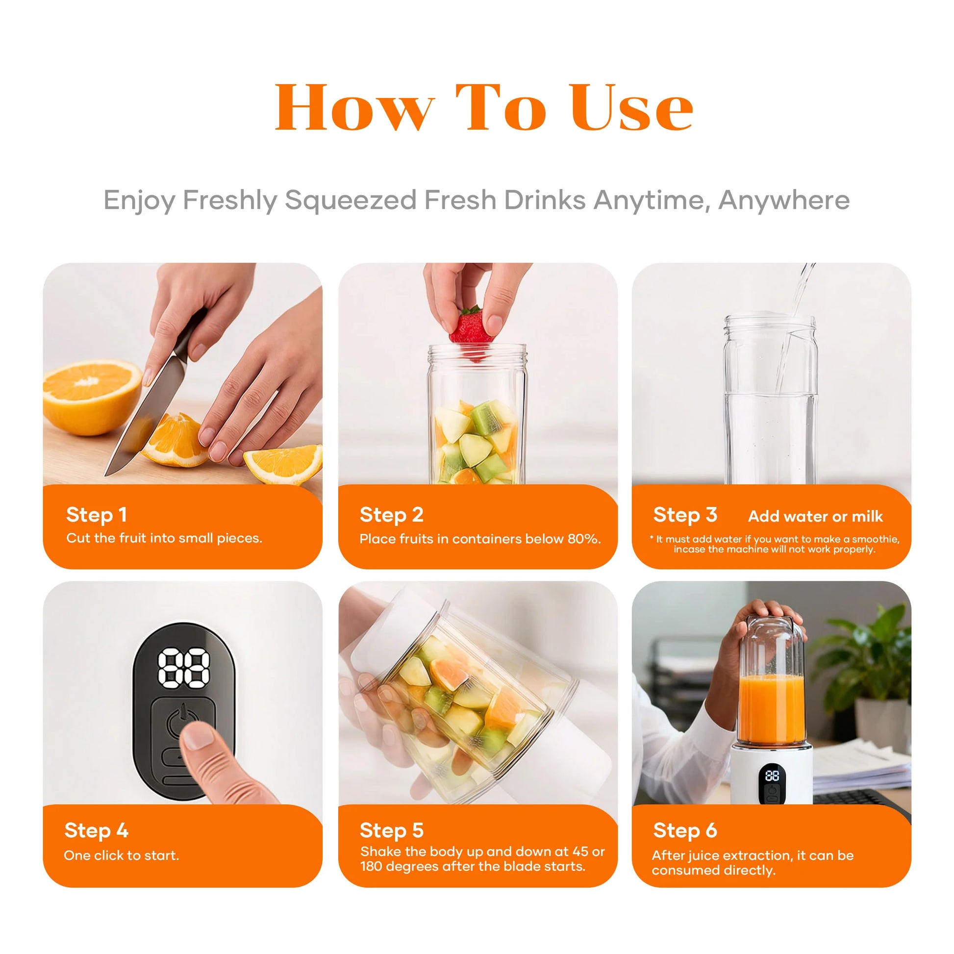 Portable Cordless Blender with 16 Stainless Steel Blades