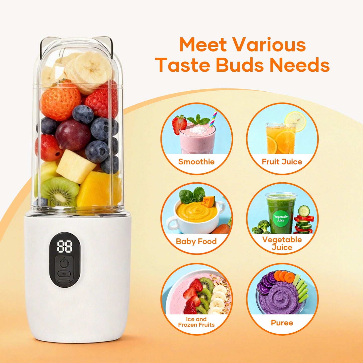 Portable Cordless Blender with 16 Stainless Steel Blades